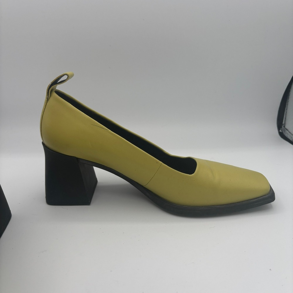Vagabond Hedda Pumps Sz 39 Yellow Green Chartreuse Square Toe Block Heel Retro - Picture 6 of 12